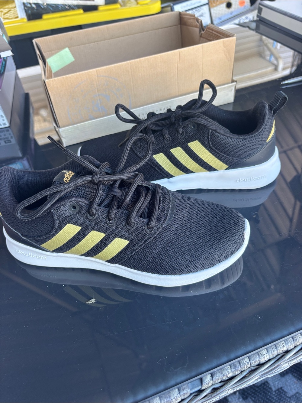 adidas Black & Yellow Kids Cloudfoam Sneakers